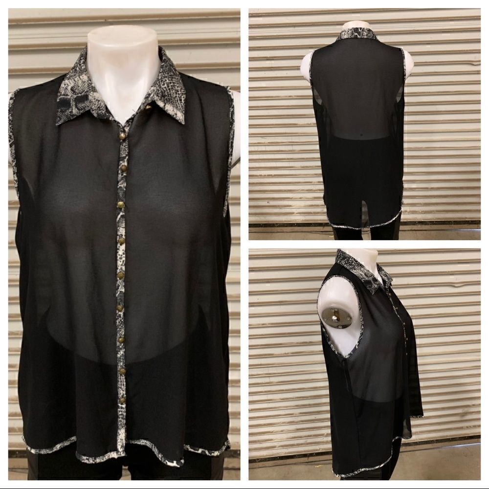 🛍️Mine sheer black sleeveless top snakeskin print